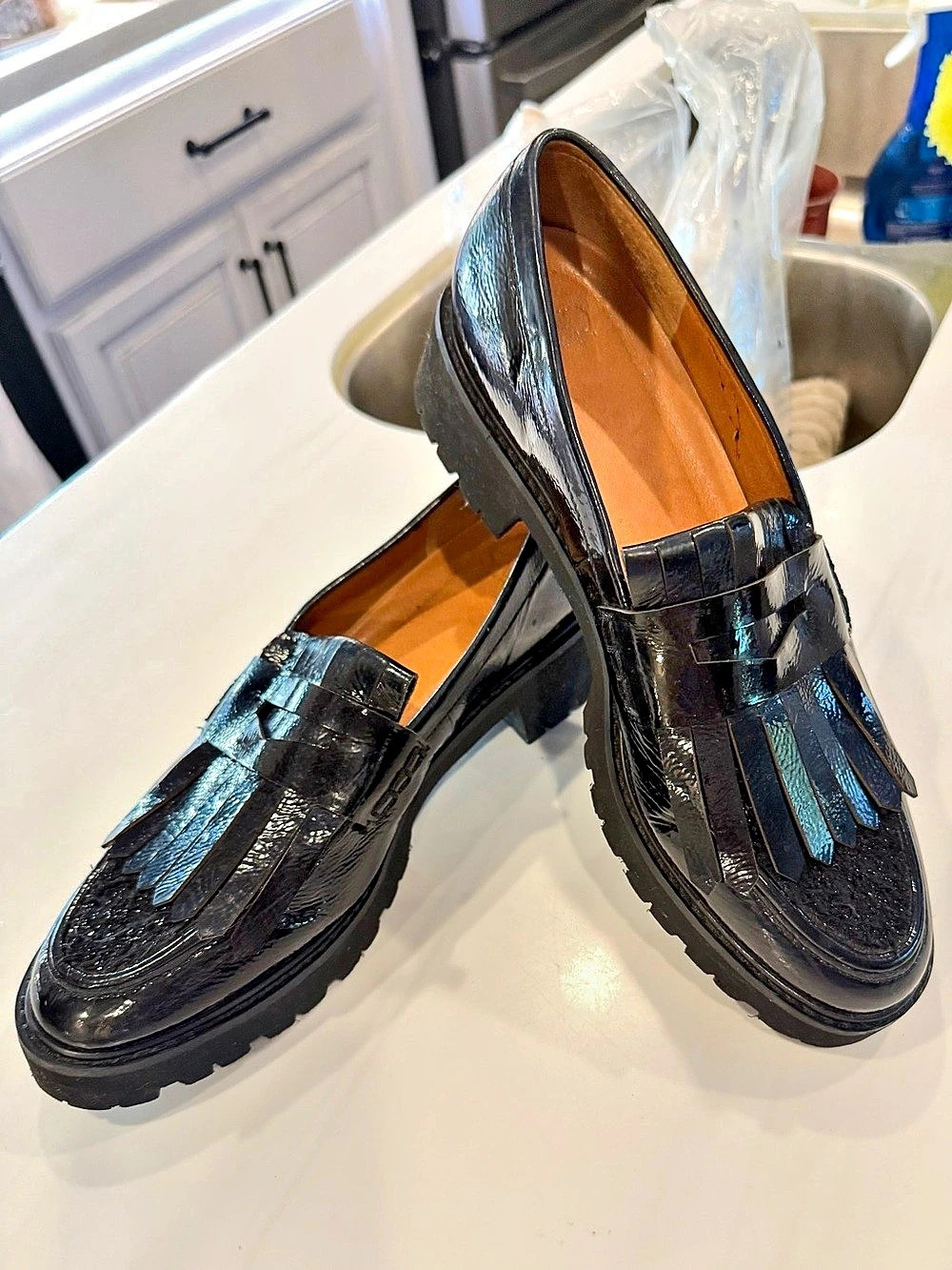 Franco Sarto Glossy Black Penny loafer with fringe US 9M
